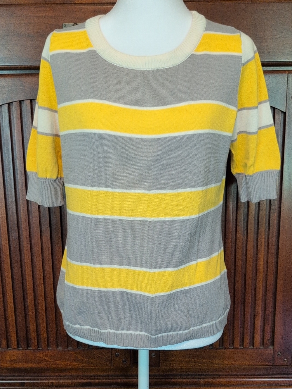Short Sleeve Striped Tee in Yellow and Gray